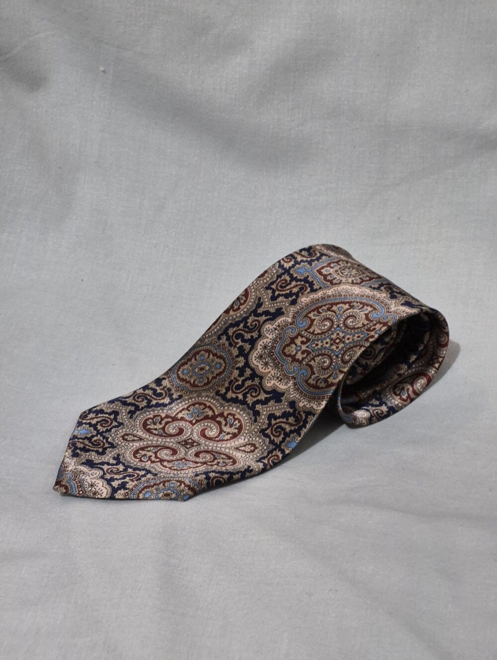 Wembley Paisley Tie in Navy, Brown & Light Blue
